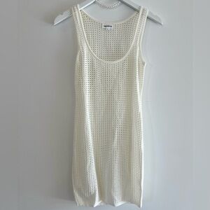Beach Cover-Up Midi Dress Open Knit Sleeveless Cream Size S